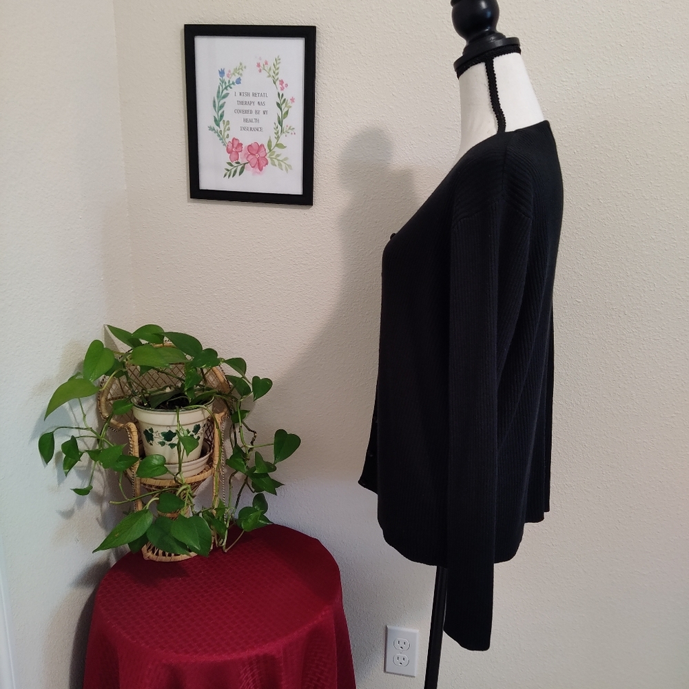 Sag Harbor Black Ribbed Knit Button Down Cardigan - Picture 3 of 5